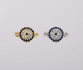 18K Gold Filled Coin EVIL Eye Connector Charm, CZ Micro Pave Blue CZ Evil Eye Connector, Gold Evil Eye Link, 1/10pcs, 14X9MM| CN057